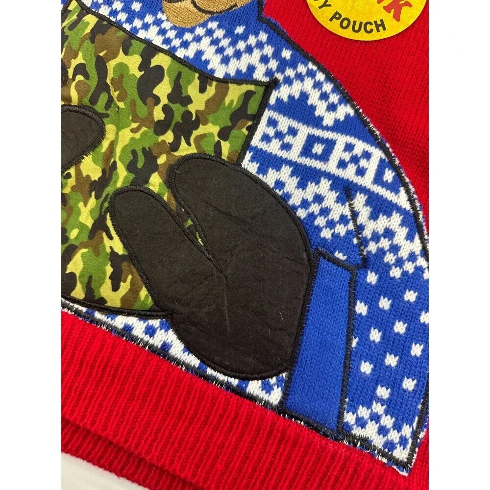 Jolly Sweaters Christmas Sweater‎ Deer Drink Pouch Camo Red Fair Isle Blue Large